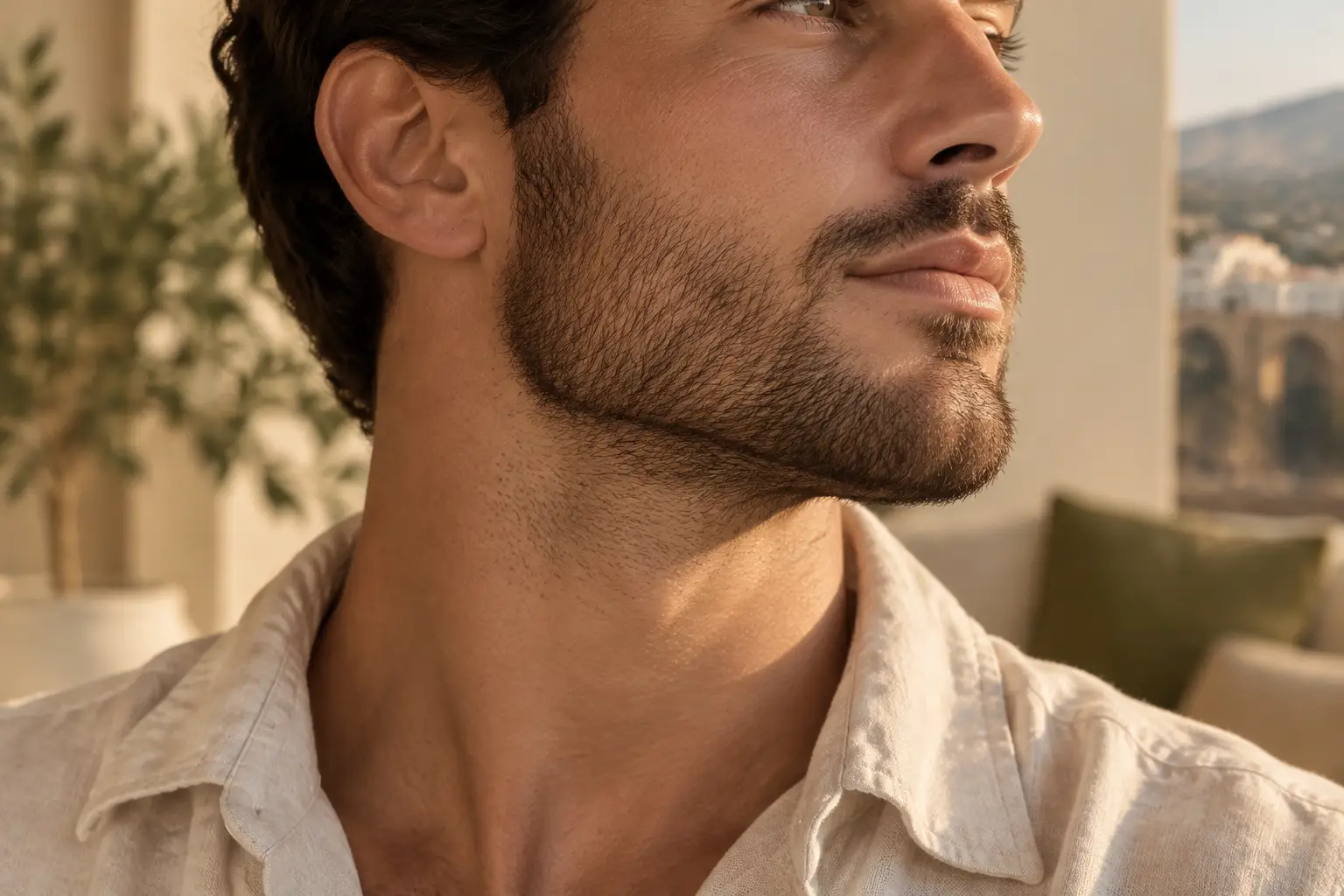 Línea de la barba perfilada en el cuello