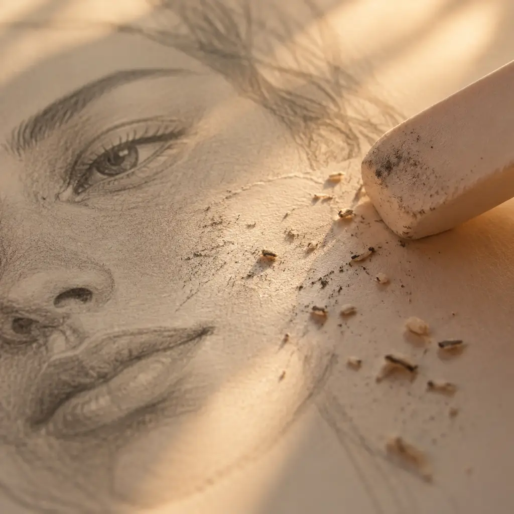 Dibujo a lápiz medio borrado
