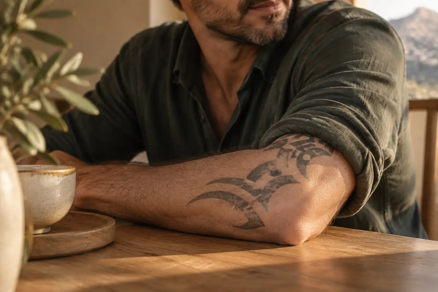 Antebrazo con un tatuaje negro desgastado