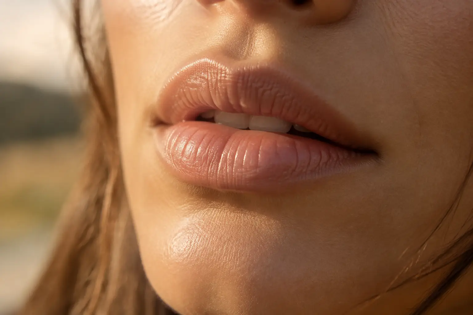 Labios naturales con luz cálida