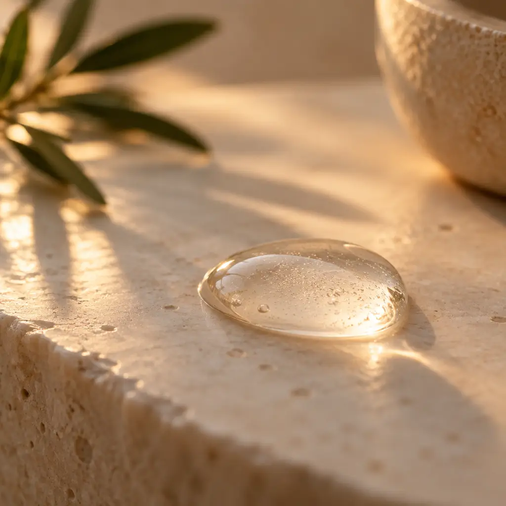 Gota de gel transparente sobre piedra
