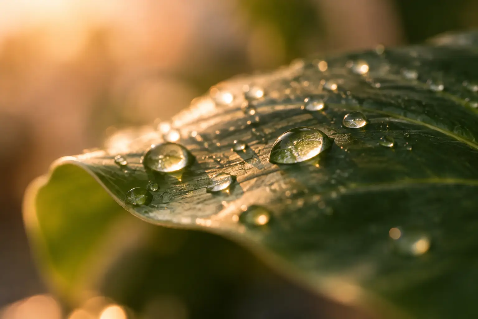 Gotas de agua sobre una hoja