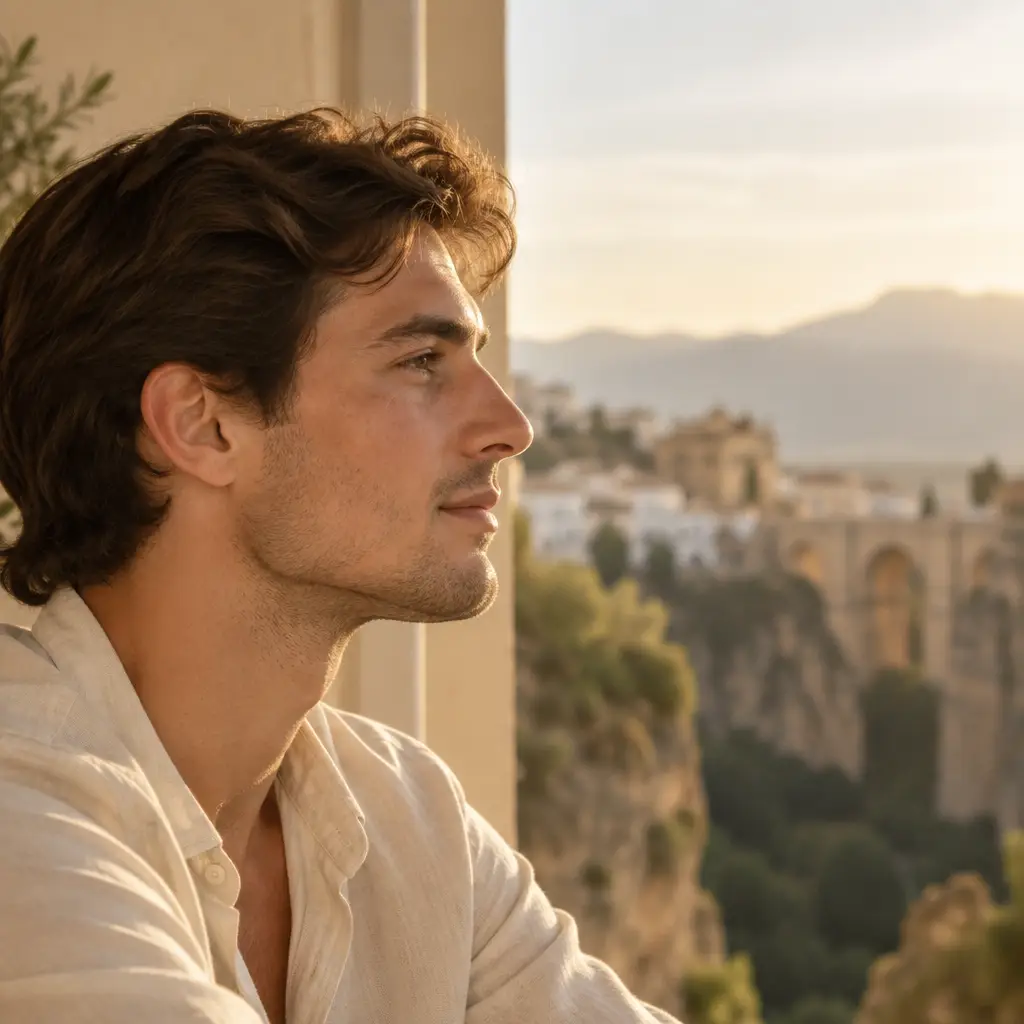 Hombre joven de perfil junto a la ventana