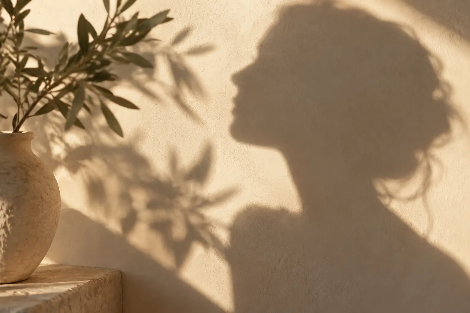Sombra de un perfil sobre una pared crema