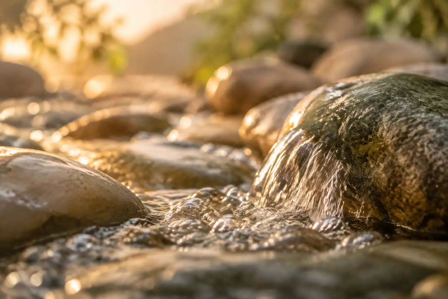 Agua fluyendo despacio entre piedras