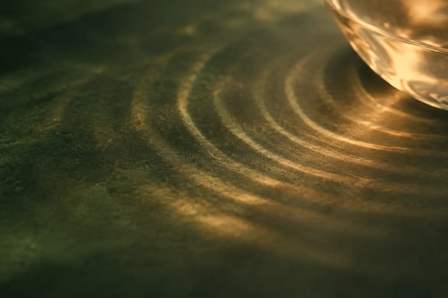 Ondas de luz cálida sobre verde